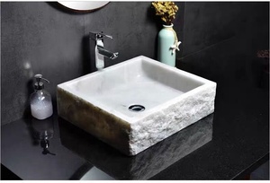 Lavabo de mármol con <span class=keywords><strong>encimera</strong></span> blanca, lavamanos <span class=keywords><strong>cuadrado</strong></span> de piedra, lavabo de granja - Product Image 3