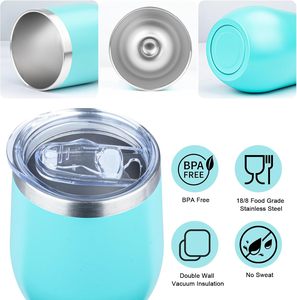 Gobelet isotherme de 12 oz avec couvercle, double paroi sous vide en acier inoxydable, tasse à vin, à café, à champagne, à cocktail, à bière - Product Image 3