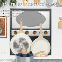 ESLITE LIFE Ensemble de poêles antiadhésives avec couvercles en verre, compatibles lave-vaisselle, cuisinières à gaz/électriques/à induction, sans PTFE/PFOA
