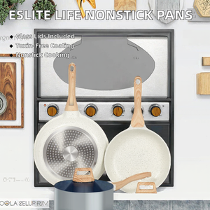 ESLITE LIFE Juego de Sartenes Antiadherentes con Tapas de Vidrio, Aptas para Lavavajillas, Compatibles con Estufas de Gas/Eléctricas/Inducción, Libres de PTFE/PFOA - Product Image 3