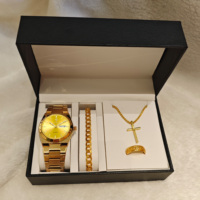 Montre Homme Gohuos 8807 Haut de Gamme Étanche Lumineuse en Acier Inoxydable avec Collier Croix, Bague, Bracelet et Coffret en Cuir