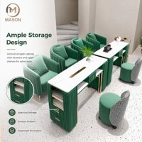 Ensemble Table et Chaise de Manucure Double au Design Moderne et Élégant avec Aspirateur, Canapé, Meuble de Salon Commercial en Métal pour Onglerie, Salon de Beauté, Salon