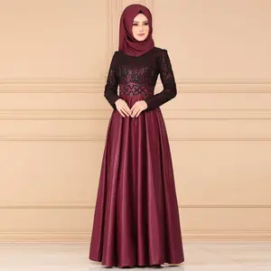 Yibaoli Factory Supply lace decoration upper body retro style big swing skirt long-sleeved long muslim abaya islamic cl