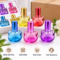 Botol Parfum Kaca Bentuk Kucing 10ml Custom, Botol Wewangian Mini Berwarna Kosong dengan Tutup untuk Kemasan Kosmetik