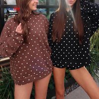 Sweat-shirt à capuche personnalisé à pois en molleton épais, coupe oversize, épaules tombantes, pull ample et décontracté pour femme, idéal pour l'hiver