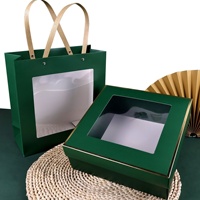 Transparente Quadratische Geschenkbox mit Fenster, Bronziert, Hohl, Faltbar, Raffia, Weiße Kartonverpackung mit Griff