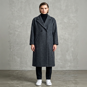 Abrigo Largo de Lana para Mujer, Cuello Solapa Clásico, Abrigo de Invierno Elegante y Cálido, con Bolsillos Laterales Angulados - Product Image 1