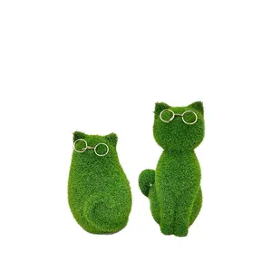 Adorable Animal Ornaments Wearing Golden Glasses Moss Flocking Cat Figurine