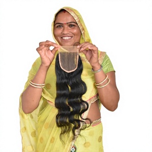 Extensiones de Cabello Humano Natural 100% Sin Procesar, Color Negro, Cierre 5x5, Ondulado, Encaje HD, Cabello Remy Indio, Cutícula Alineada, Hechas a Máquina - Product Image 1