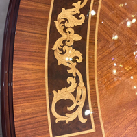 Ensemble de table à manger de luxe classique antique en bois massif d'acajou, table ronde pivotante de grande taille avec 6 chaises en bois