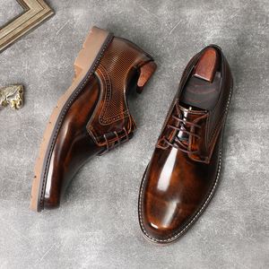 New Genuine Leather Men's Stylish Oxford Shoes Color-pressed Design Height Increasing Anti-slip Made Top-grade Cowhide. - Product Image 2