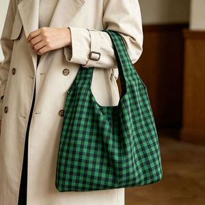 Custom Logo Checked Vest <b>Bag</b> <b>Large</b> Capacity Plaid Shoulder Shopper Tote for Shopping Daily Use - Product Image 2