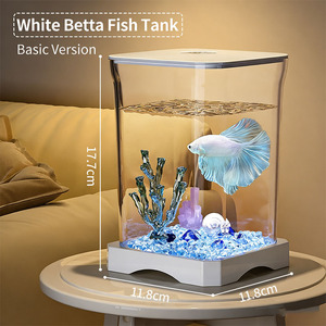 Kit de démarrage pour <span class=keywords><strong>aquarium</strong></span> extérieur, LED, acrylique, boîte en forme de seau de 2 L avec motifs floraux pour poissons <span class=keywords><strong>Betta</strong></span>, crevettes, poissons rouges - Product Image 6