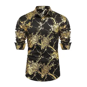 New fashion print floral small dot man luxury plus size dress new design casual shirt men's shirts supplier