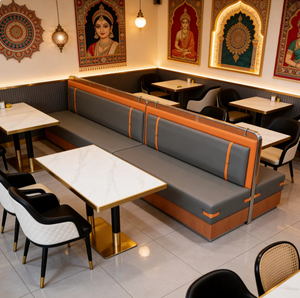 Conjunto de Sillas para Restaurante Indio Moderno, Tapicería de Cuero PU, Mesa de Imitación de Mármol, Diseño Contemporáneo para Área de Comedor - Product Image 1