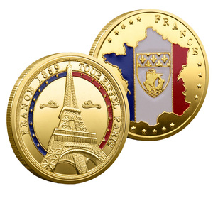 Набор коллекционных 3D-монет из цинкового сплава «Знаки достоинства Франции»: Эйфелева башня и Триумфальная арка, с покрытием и росписью - Product Image 1