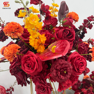 Boule de fleurs artificielles lisse de 40 cm, bordeaux et orange, pour centre de table de mariage et de fête, décoration florale - Product Image 2