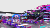 Équipement de terrain de jeu intérieur pour centre commercial, nouvelle zone de divertissement pour enfants, avec toboggan à thème néon et escaliers d'escalade multi-niveaux, conception personnalisée