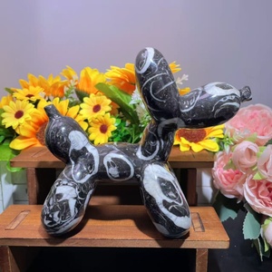 Venta al por mayor de artículos populares: Figura de perro globo de jade con fósiles marinos coloridos, artesanía de cristal curativo con animales de cueva para decoración del hogar - Product Image 3