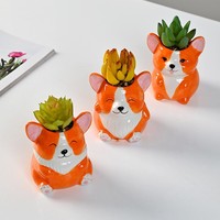 Pot Bunga Keramik Corgi Kreatif dan Lucu, Pot Tanaman Hias Meja Bergaya Kartun, Ornamen Dekoratif Impor