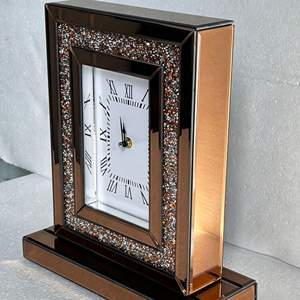 Horloge de table moderne de luxe en cristal, silencieuse, couleur or rose, avec verre diamanté - Product Image 6
