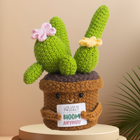 Bunga Kaktus dan Bunga Tung Rajutan Tangan dalam Pot, Ornamen Tema Rajutan/Ucapan Terima Kasih/Hadiah Ulang Tahun
