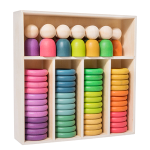 Bloques de Arcoíris de Madera con Caja, Juego de Clasificación de 12 Colores, Muñecos de Arcoíris con Anillos para Niños - Product Image 1