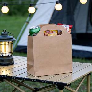 Emballages cadeaux en papier vintage personnalisables, sacs en papier kraft avec poignées découpées, idéaux pour l'emballage de pâtisseries et d'artisanat. - Product Image 3