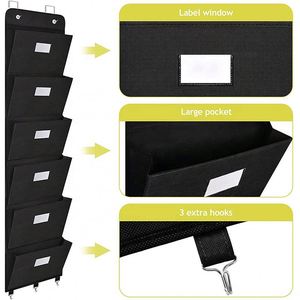 <b>Functional</b> Door File Organizer 6 Pockets Wall Mount Hanging File Folders Storage Foldable Mail Organizer Holder for Office Home - Product Image 5