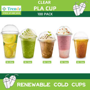 Trendz 사용자 정의 로고 일회용 투명 콜드 커피 컵 생분해 성 PLA 16oz 뚜껑이있는 아이스 커피 밀크 쉐이크 슬러시 용 플라스틱 컵 - Product Image 4