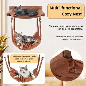 Estante de Pared para Gatos y <span class=keywords><strong>Hamaca</strong></span> de Madera - Percha de Doble Capa para Escalar y Dormir - Product Image 5