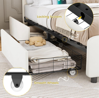 Cadre de lit double moderne avec tête de lit capitonnée beige, rangement hydraulique et éclairage LED, taille Queen