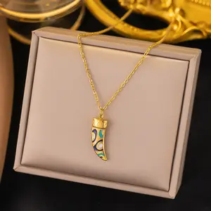 Nabest Women Emerald Horn Pendant Necklace Earring Jewelry Set 18K Gold Plated Stainless Steel Drop Oil Jewelry Kits