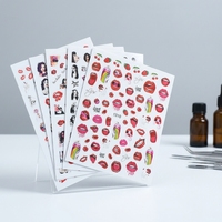 Autocollants 3D personnalisés pour ongles, motif lèvres de Cupidon brillantes rouges et blanches, en forme de cœur, pour l'été, la Saint-Valentin, style français, adhésifs à presser