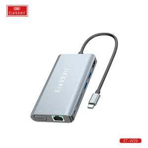 Earldom 8合1 USB C集线器扩展坞100Mbps RJ45以太网4k高清电视VGA读卡器USB集线器，带充电端口类型C集线器