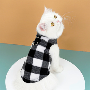 Pet Fleece Vest Plaid Design D-<b>Ring</b> For Dog <b>Cat</b> Autumn Winter Wear - Product Image 3