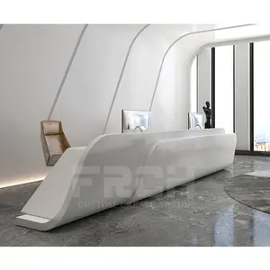 Çin tedarik basit tasarım parlak 2 kişi ofis mobilyaları beyaz resepsiyon masası güzellik salonu