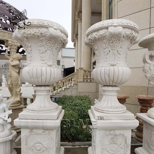 BLVE Vaso Grande da <span class=keywords><strong>Giardino</strong></span> in Marmo Bianco Scolpito a <span class=keywords><strong>Mano</strong></span> Fioriera in Pietra Naturale Urna in Marmo - Product Image 3