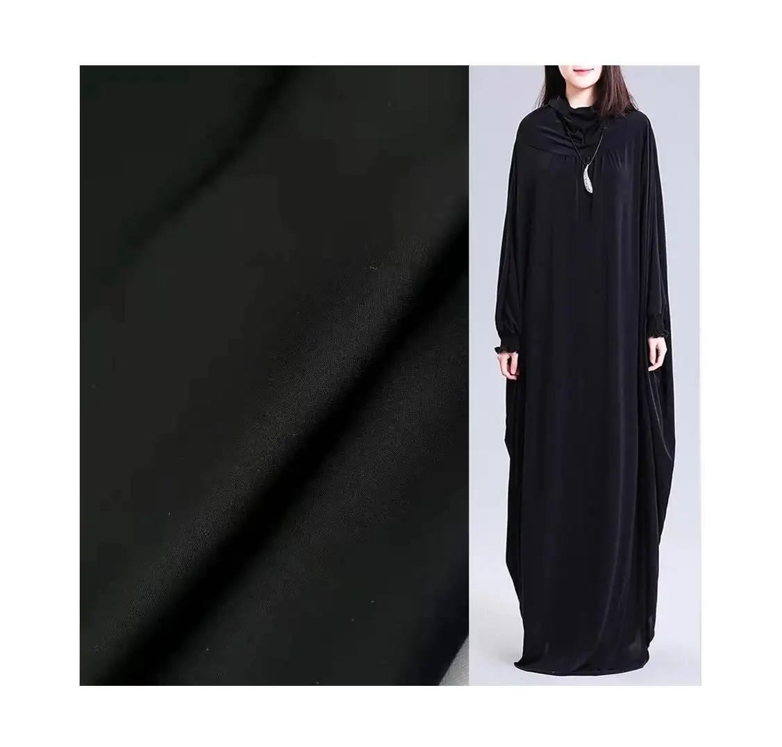 Jet Black Color Customized 100% Polyester Softness Muslim Nida Abaya Dubai Fabric
