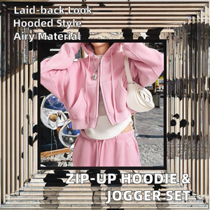 Conjunto de Sudadera con capucha de algodón transpirable para mujer, con cremallera, cordón, cintura recortada, pantalones para correr, dobladillo deshilachado estampado para Otoño e Invierno diario - Product Image 2
