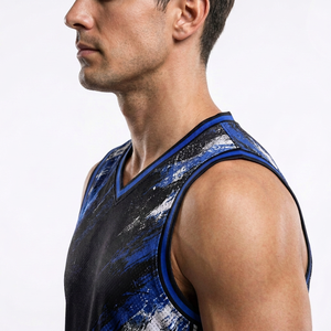 Storm Fit Men's Basketball Uniforms Set Sublimated Print Quick Dry Sleeveless V-Neck <b>Athletic</b> Uniform Blue White - Product Image 4