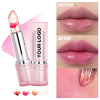 Logo personnalisé fleur gelée rouge à lèvres ensemble changement de température hydratant longue durée baume nutritif magique changement de couleur brillant à lèvres