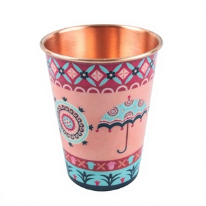 Verre à boire en cuivre imprimé design, motif coloré, gobelet à eau décoratif, tasse à boisson, vaisselle de cuisine, cadeau - Product Image 1