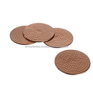 Sous-verre en cuivre massif de forme ronde martelée de qualité supérieure sous-verre décoratif tasse en cuivre et sous-verre en verre - Product Image 3