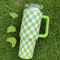 Gobelet isotherme en acier inoxydable à motif damier, 100 % étanche, bouteille d'eau de voyage, tasse portable 40 OZ