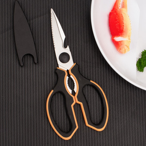 <b>Kitchen</b> <b>Scissor</b> Stainless Steel 4.5 In Multi Functional For Food And Bone Cutting Orange Black Handle - Product Image 1