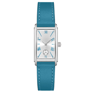 Charmant et moderne boîtier carré de montre fille classique en acier inoxydable 316L avec un bracelet en cuir de veau bleu lac U3024 - Product Image 1