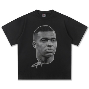 Nouveau T-shirt 2026 Mbappé style américain vintage 100 % coton coupe ample col rond motif ours manches courtes respirant impression par transfert thermique - Product Image 1