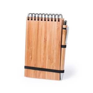 Mini blocco note in bambù con penna a sfera incisa - Product Image 3