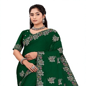 Sari en satin et mousseline de soie pour femme, personnalisable, style indien, broderie Swarovski, design Patola, style traditionnel, pour mariage, par Vexotrend - Product Image 1